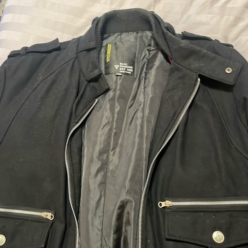 Men's 2XL Black Wool Blend Zip Front Coat Heavy